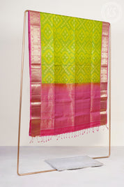 Green &Yellow Ikkat Pochampally Soft silk Saree