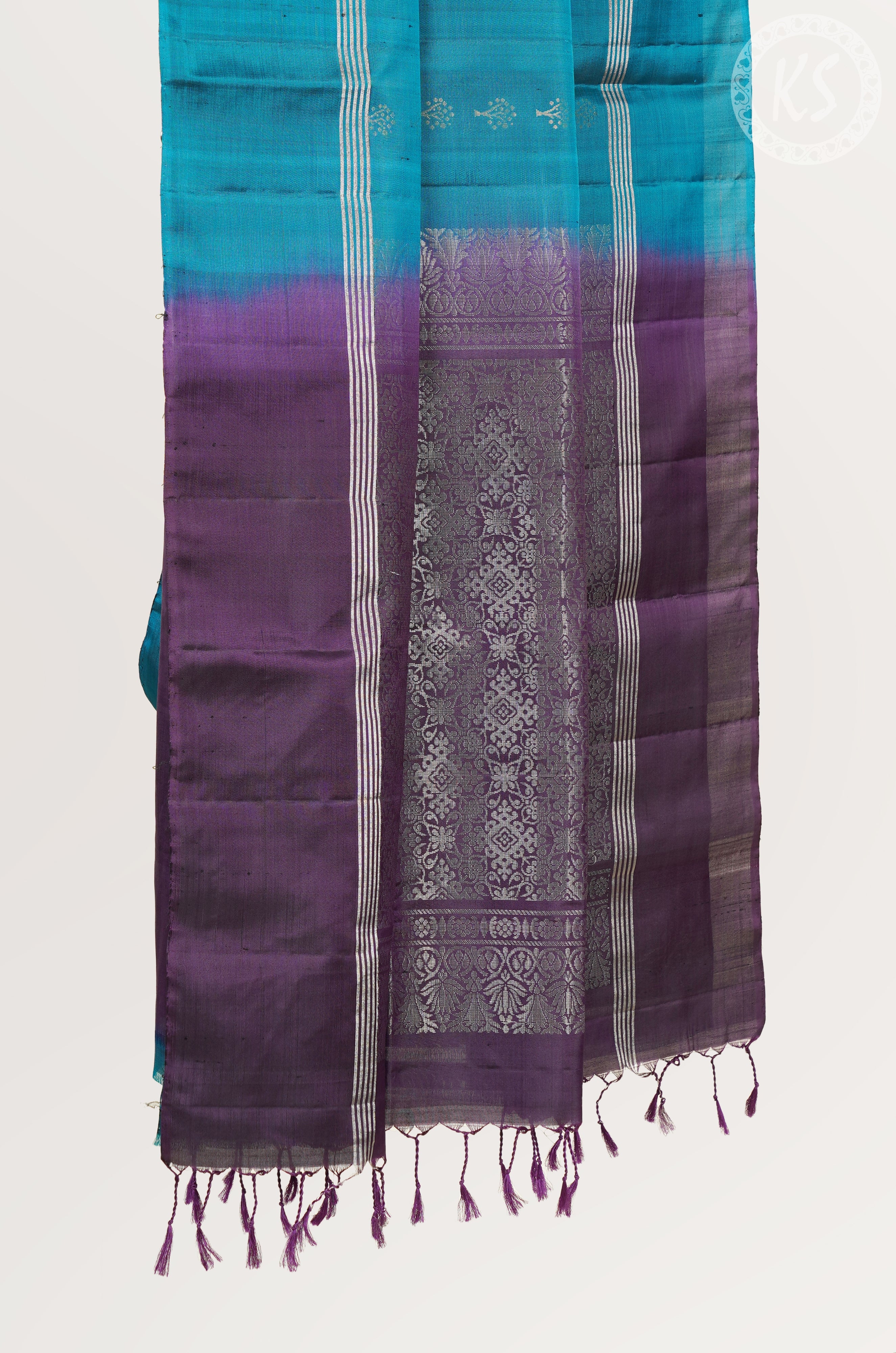 Ramar Blue Soft Silk Saree with Floral Butta