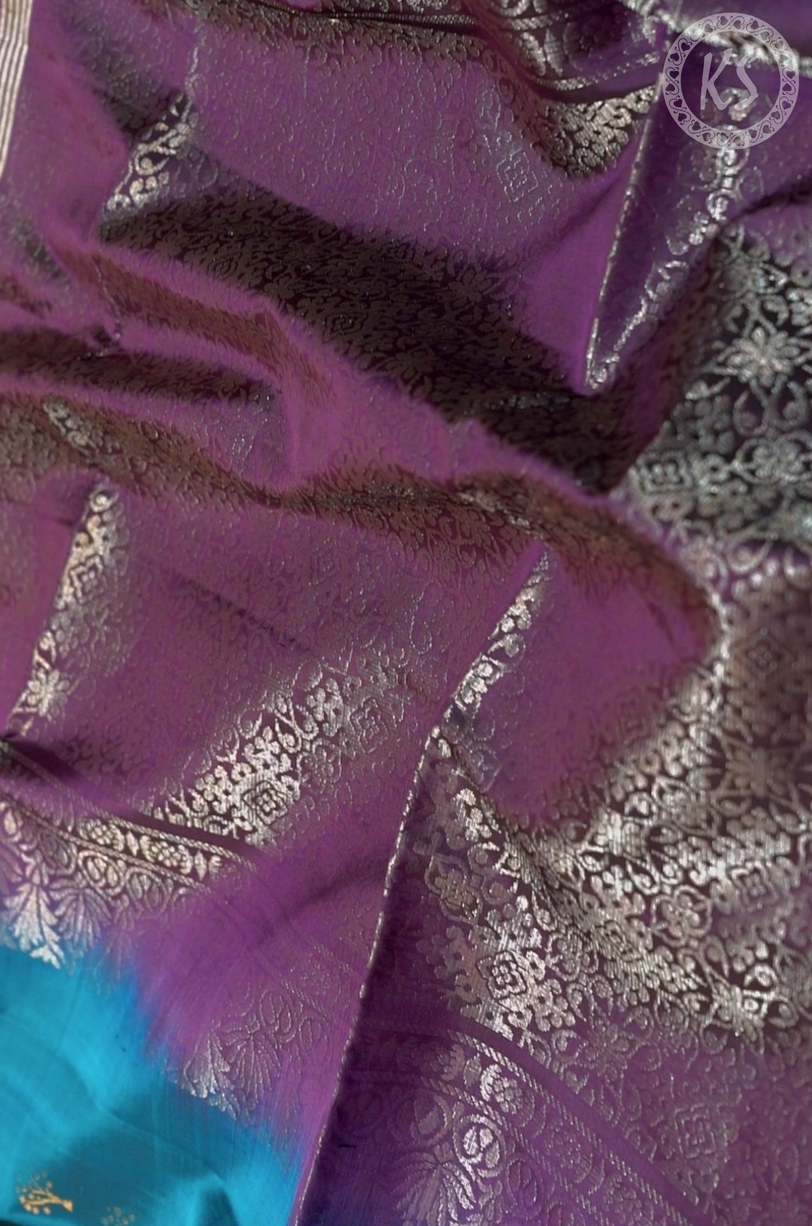 Ramar Blue Soft Silk Saree with Floral Butta