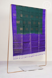 Dark Green Soft Silk Saree with Stripe & Mayil Butta
