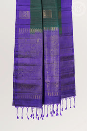 Dark Green Soft Silk Saree with Stripe & Mayil Butta