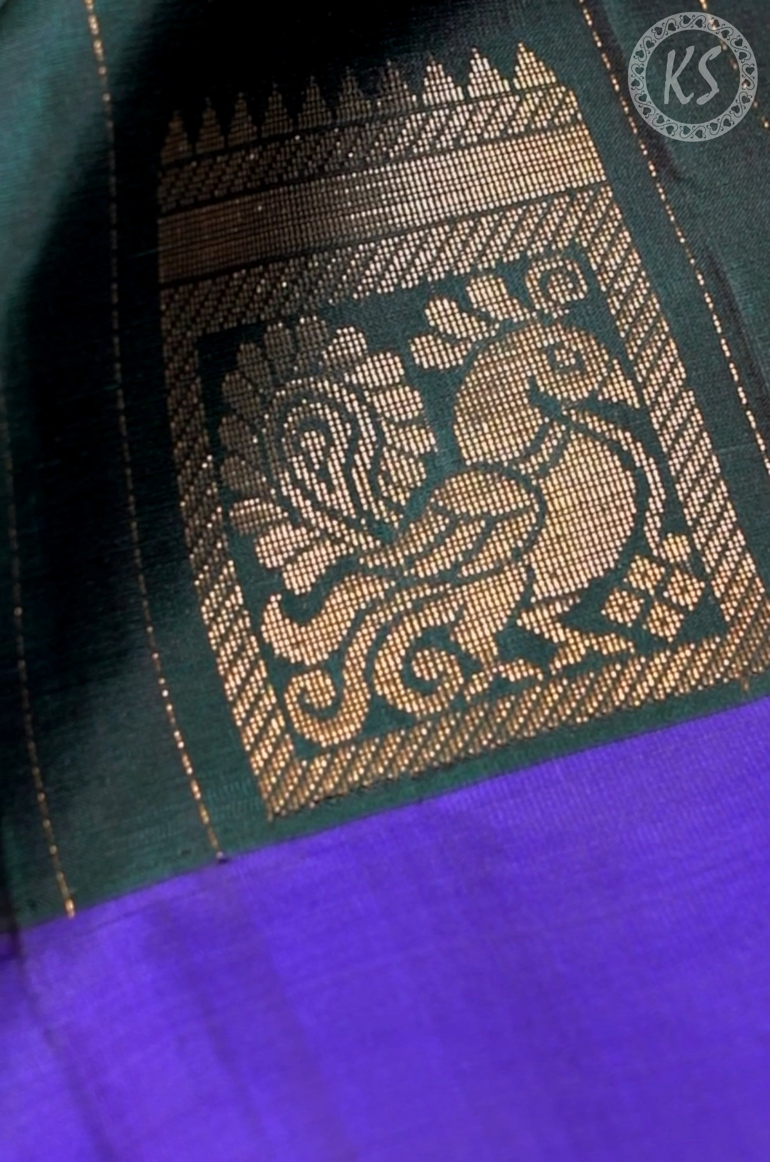Dark Green Soft Silk Saree with Stripe & Mayil Butta