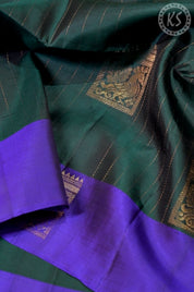 Dark Green Soft Silk Saree with Stripe & Mayil Butta