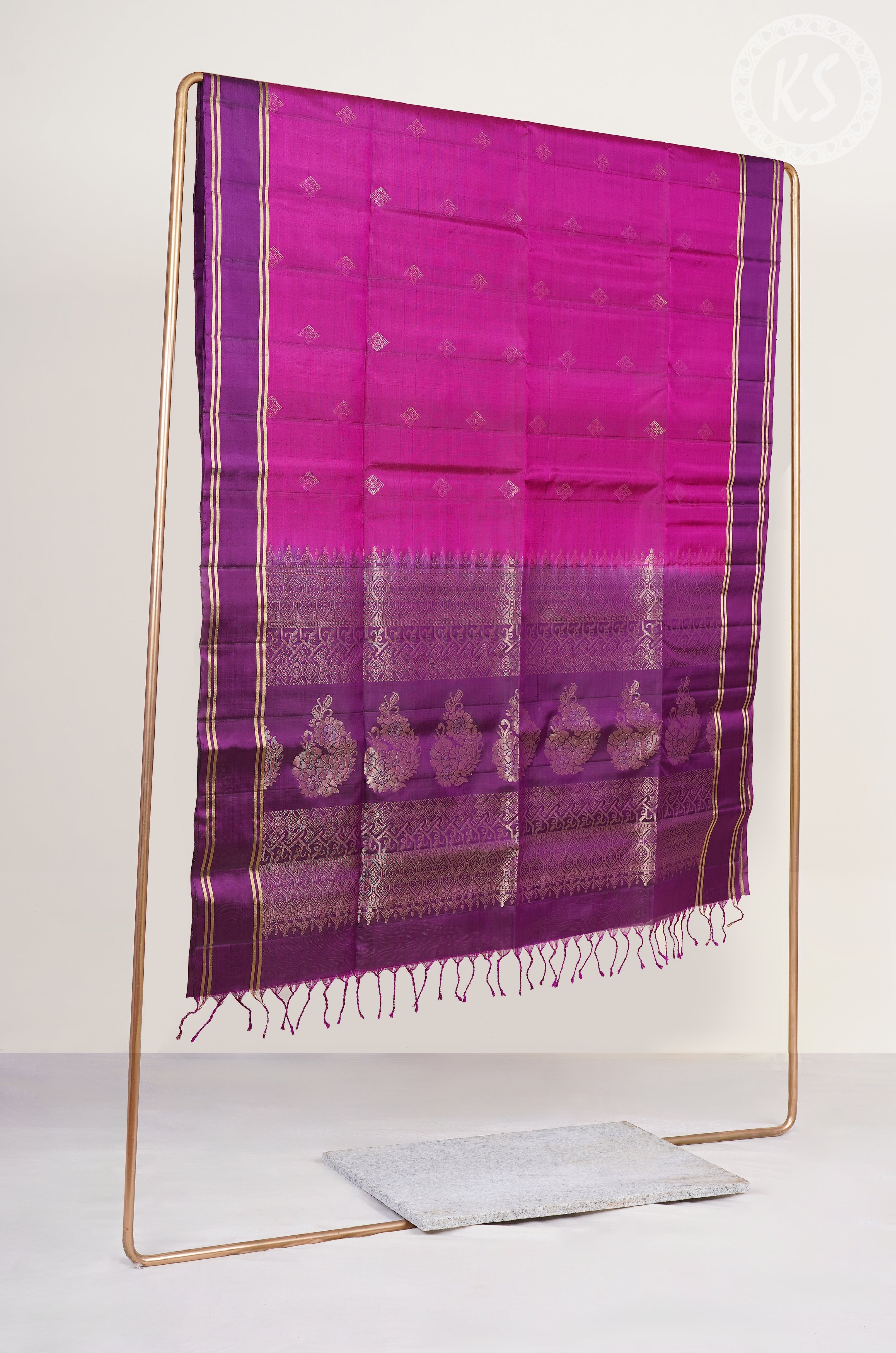 Dual tone Pink & Deep Purple Soft Silk Saree with Floral Butta