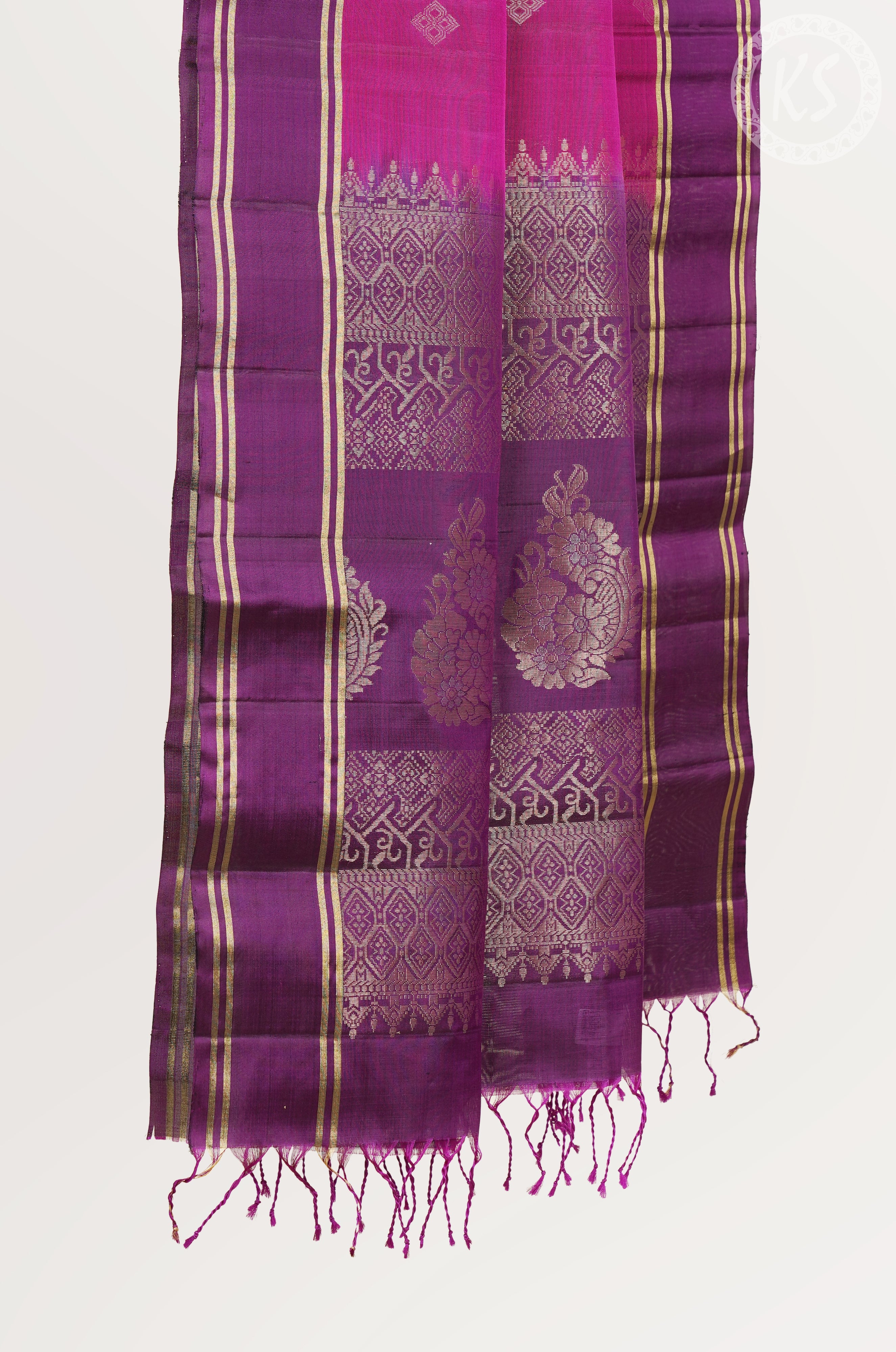 Dual tone Pink & Deep Purple Soft Silk Saree with Floral Butta
