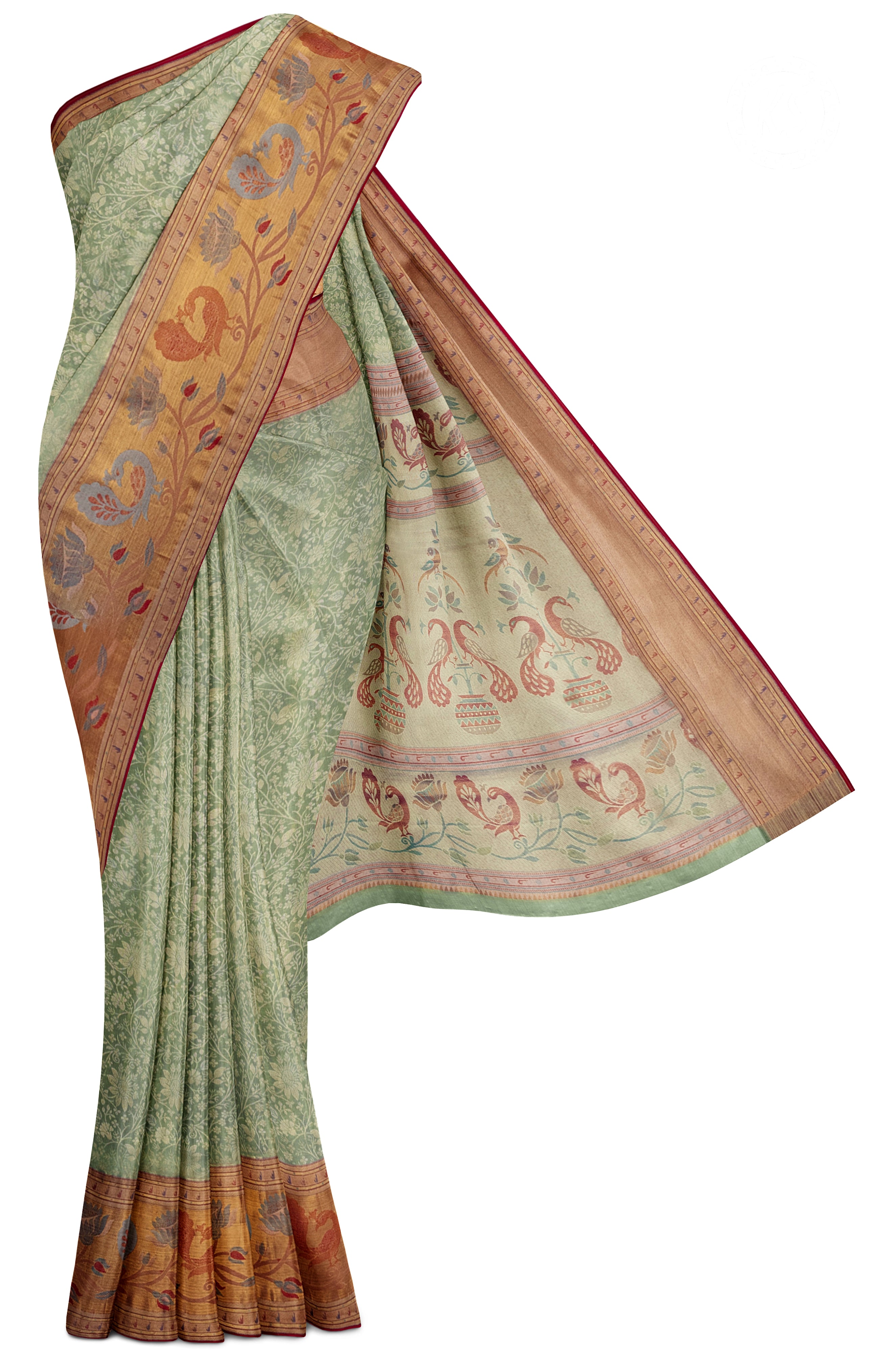 Green Tissue Silk Saree with Paithani border