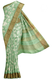 Green Floral Printed Tussar Saree with Paavanji Border