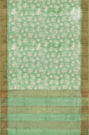 Green Floral Printed Tussar Saree with Paavanji Border