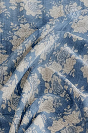 Blue Floral Printed Tussar Saree with Paavanji Border