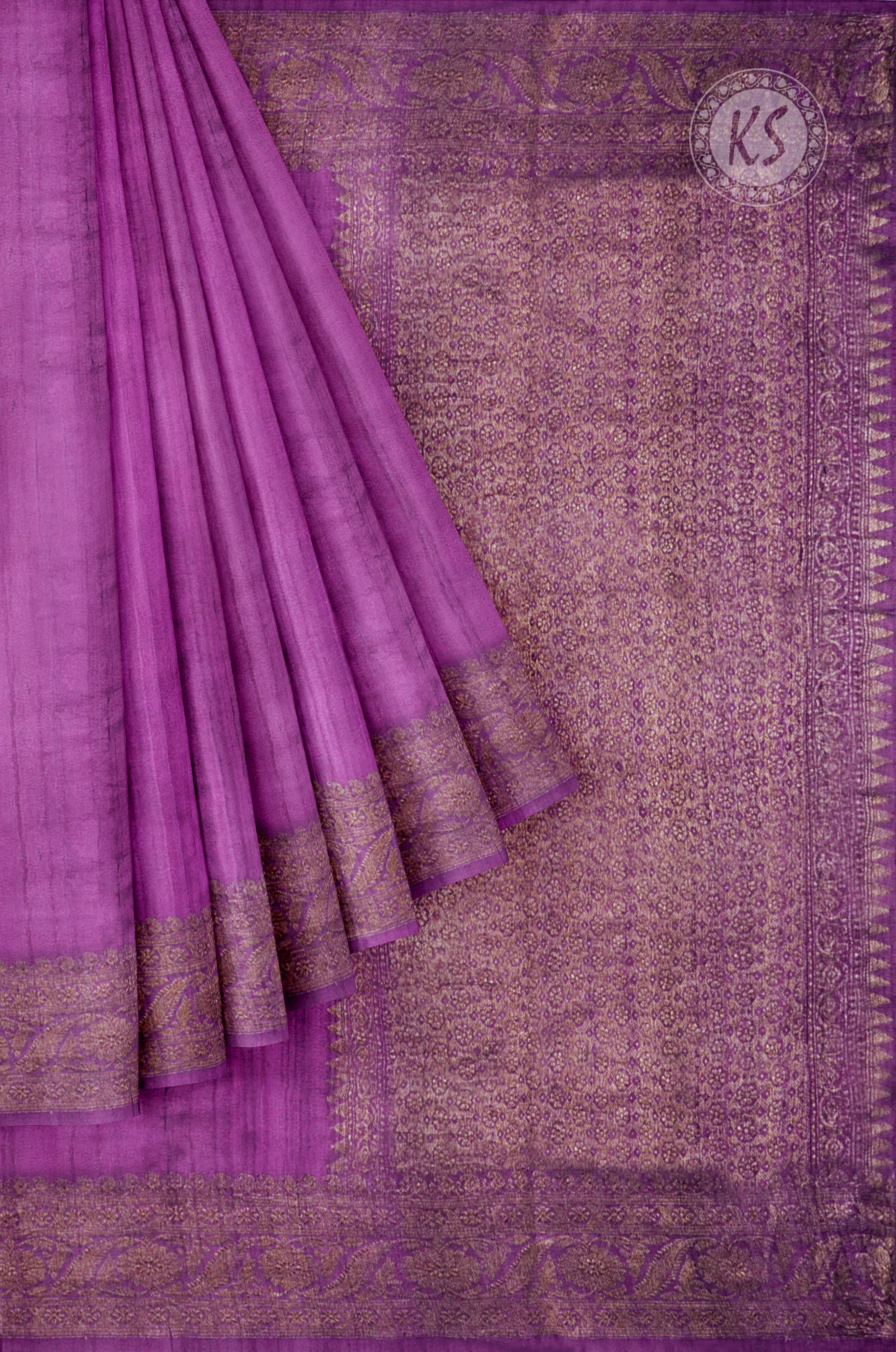 Violet Tussar Saree with Printed Blouse