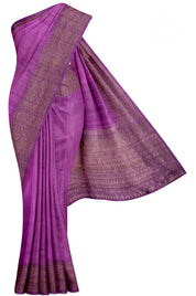 Violet Tussar Saree with Printed Blouse