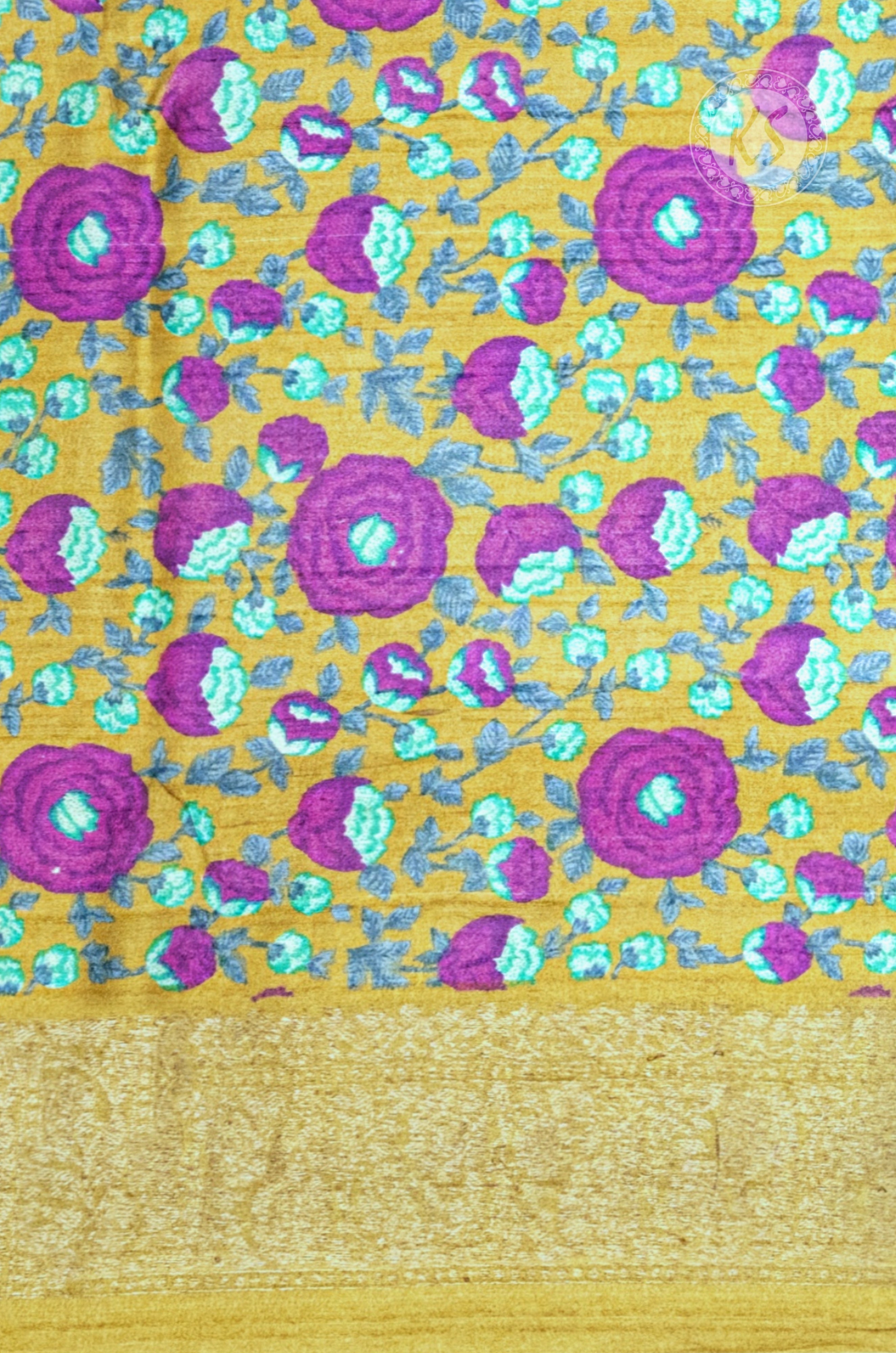 Violet Tussar Saree with Printed Blouse