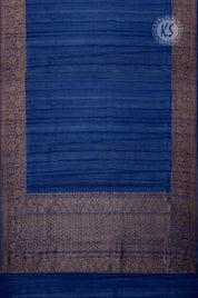 Blue Plain Tussar Saree with Printed Blouse