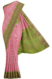 Baby Pink Floral Printed Tussar saree With Paavanji Border