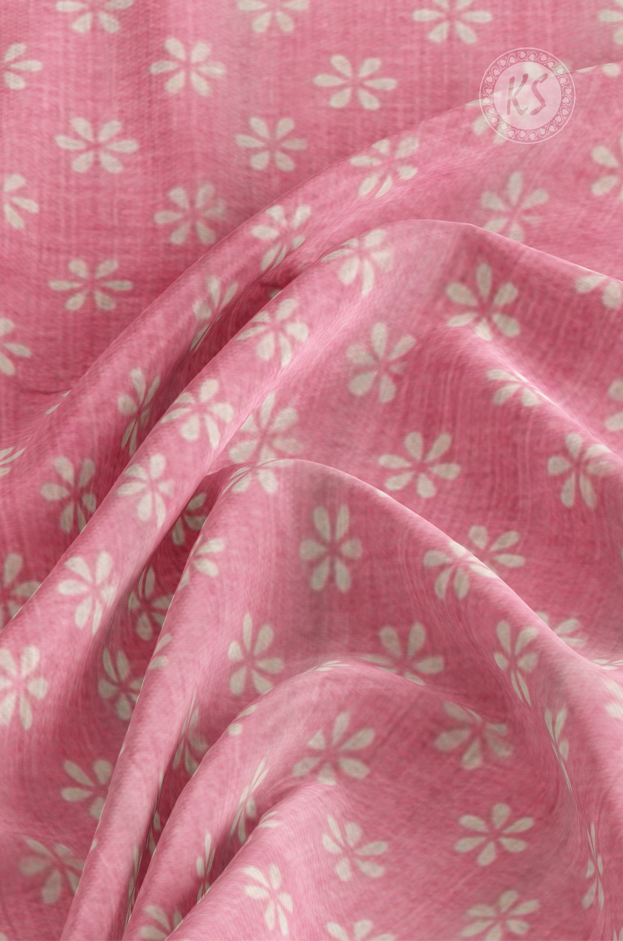 Baby Pink Floral Printed Tussar saree With Paavanji Border