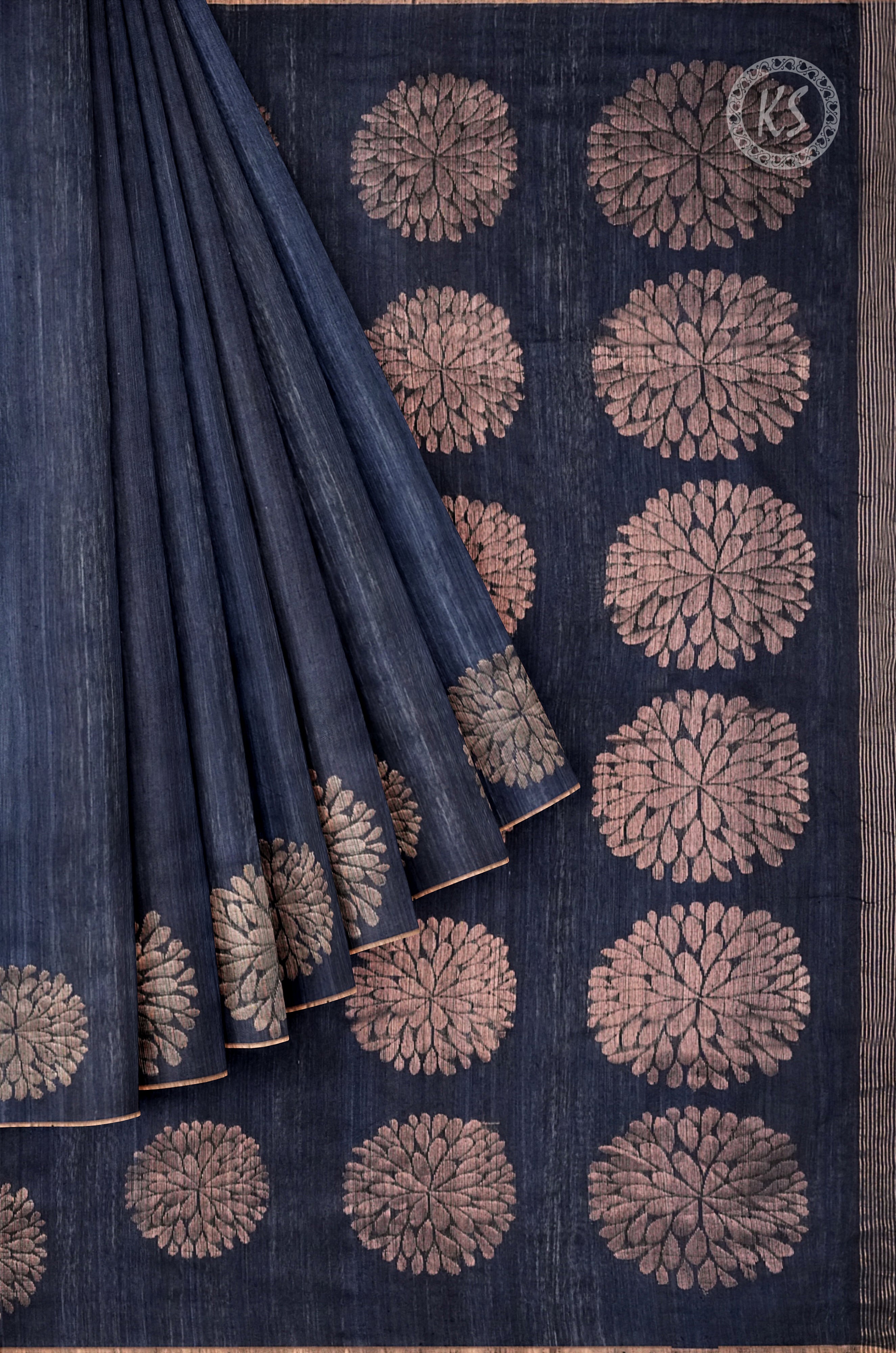 Navy Blue Tussar Saree