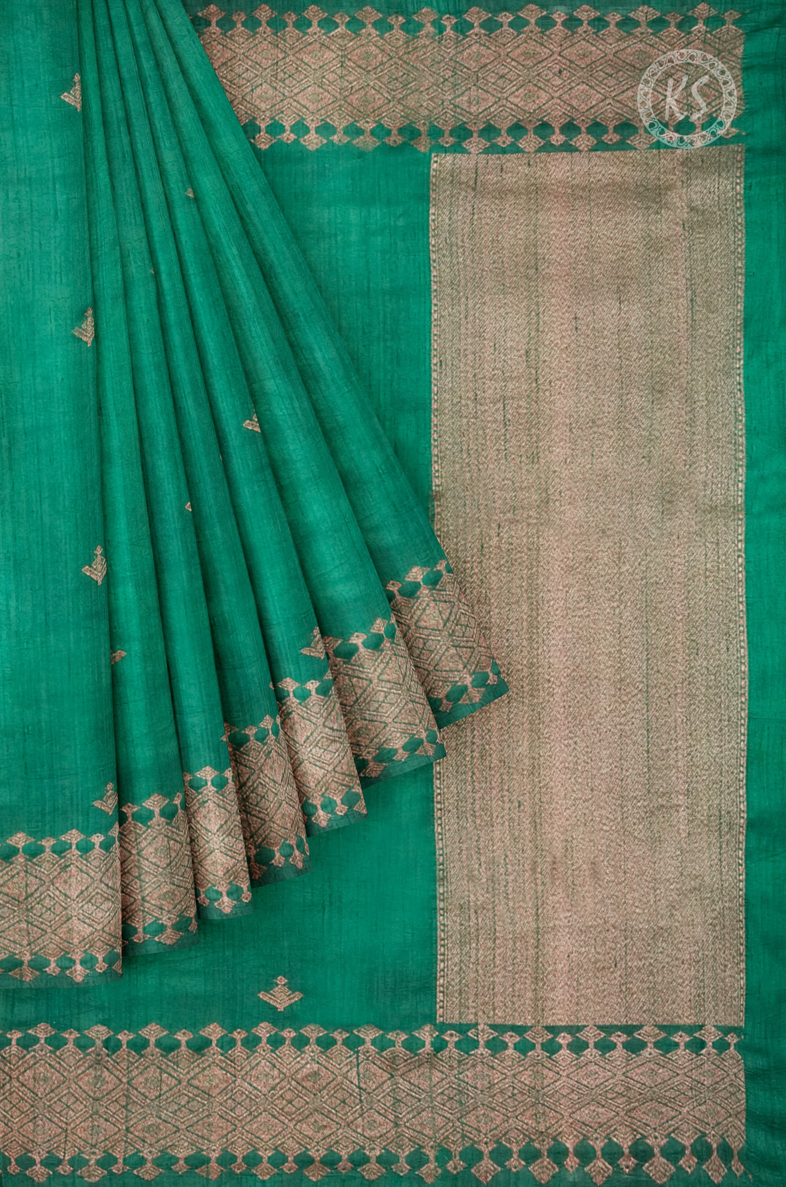 Green Tussar Saree with butta