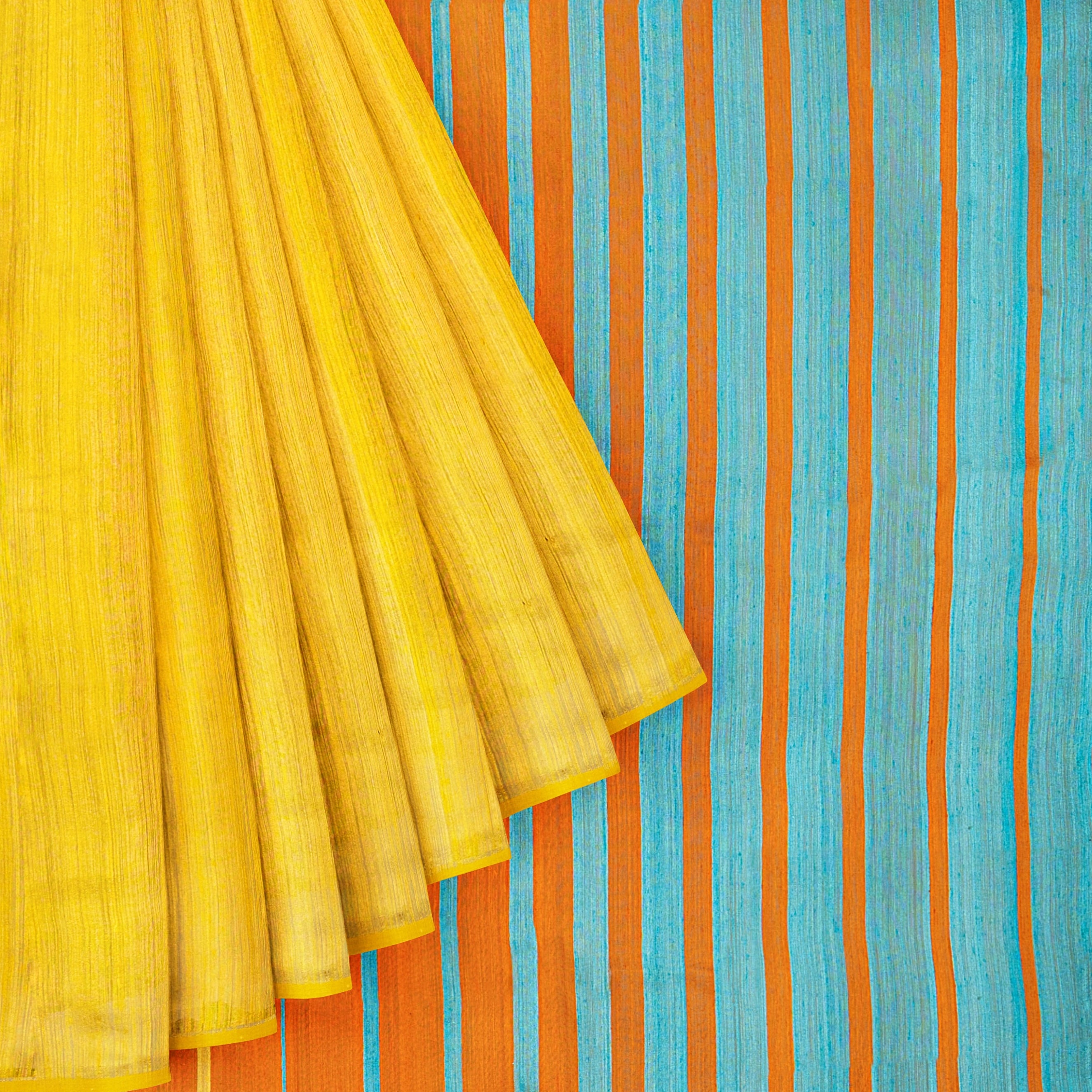 Yellow Tussar Saree With Stripes
