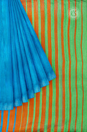 Blue Tussar Saree With Stripes