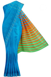 Blue Tussar Saree With Stripes