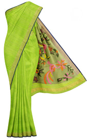 Parrot Green Tussar Saree