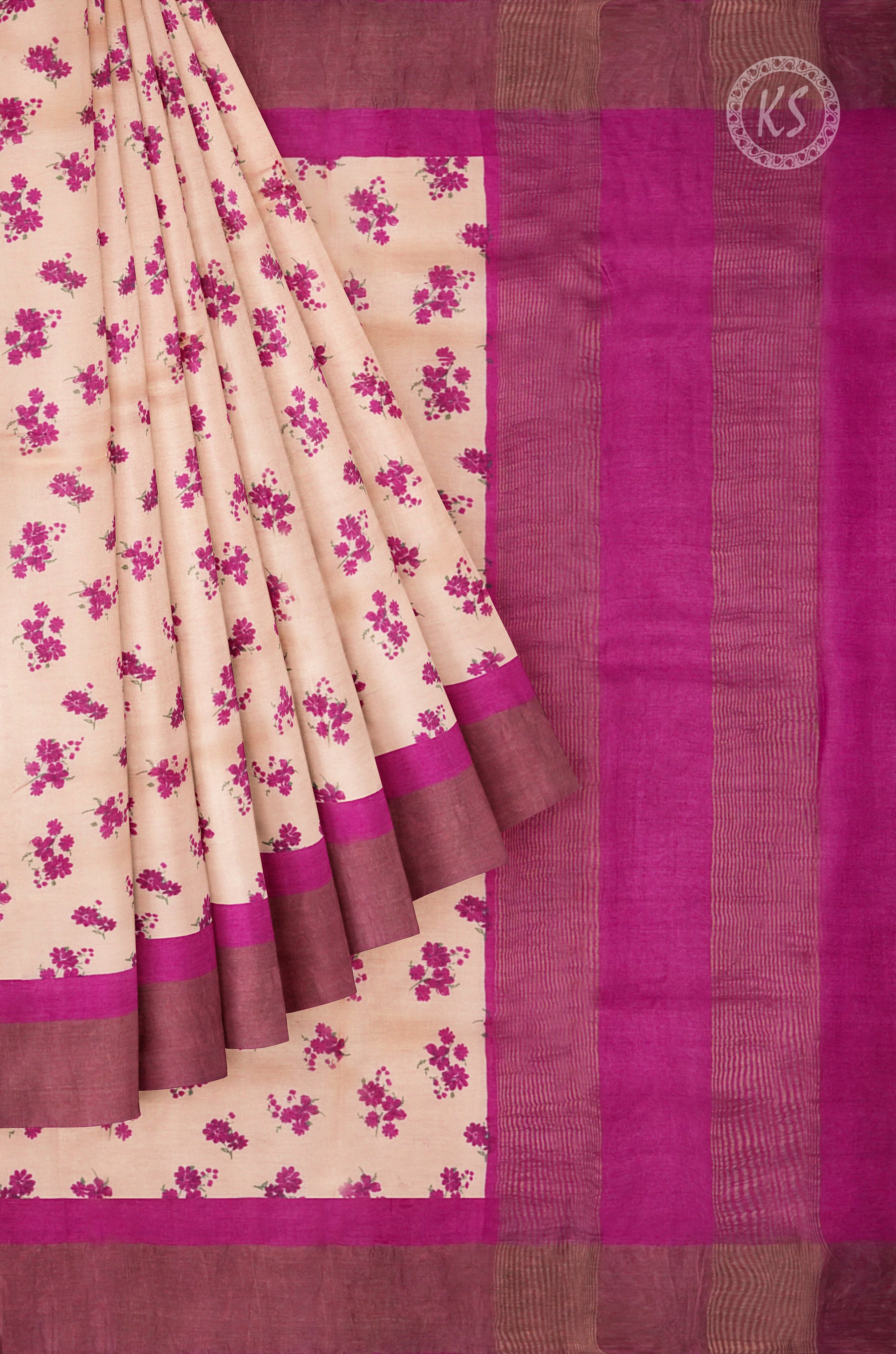 Peach Tussar Saree With Floral Design