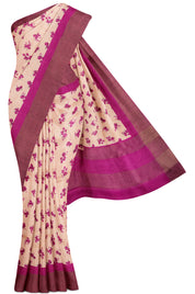 Peach Tussar Saree With Floral Design