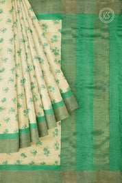 Green Tussar Saree With Floral Design