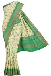 Green Tussar Saree With Floral Design