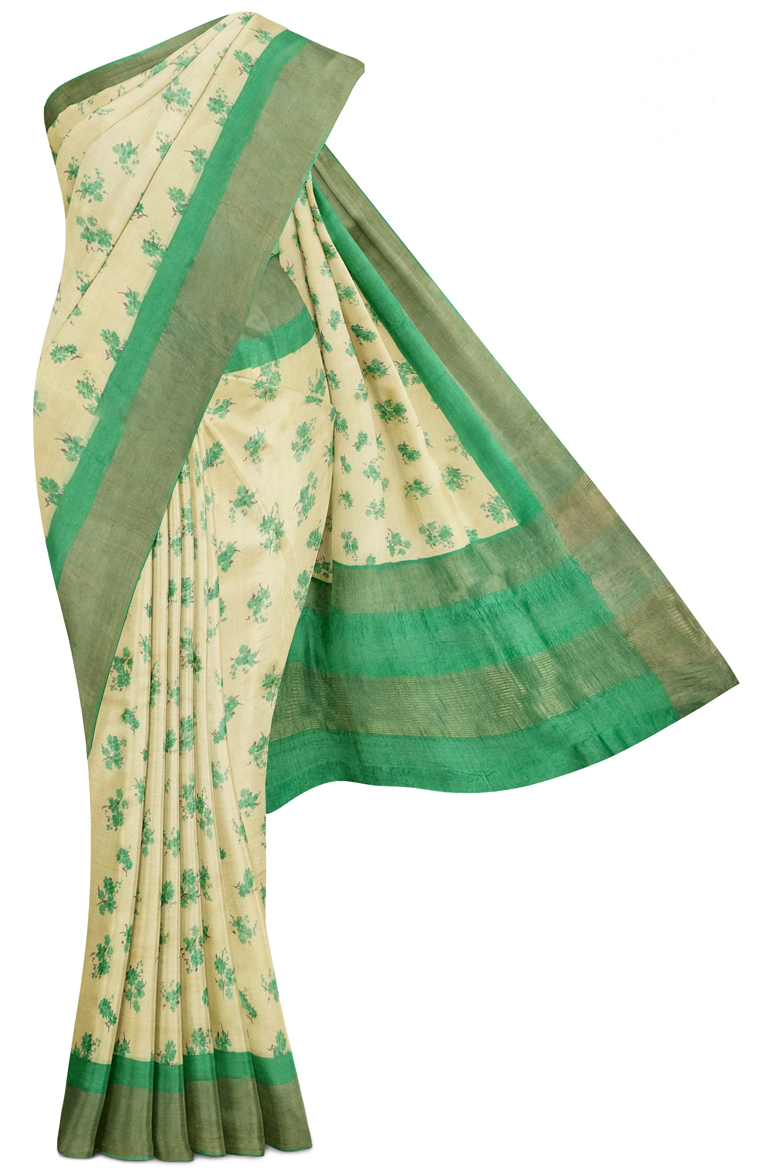 Green Tussar Saree With Floral Design