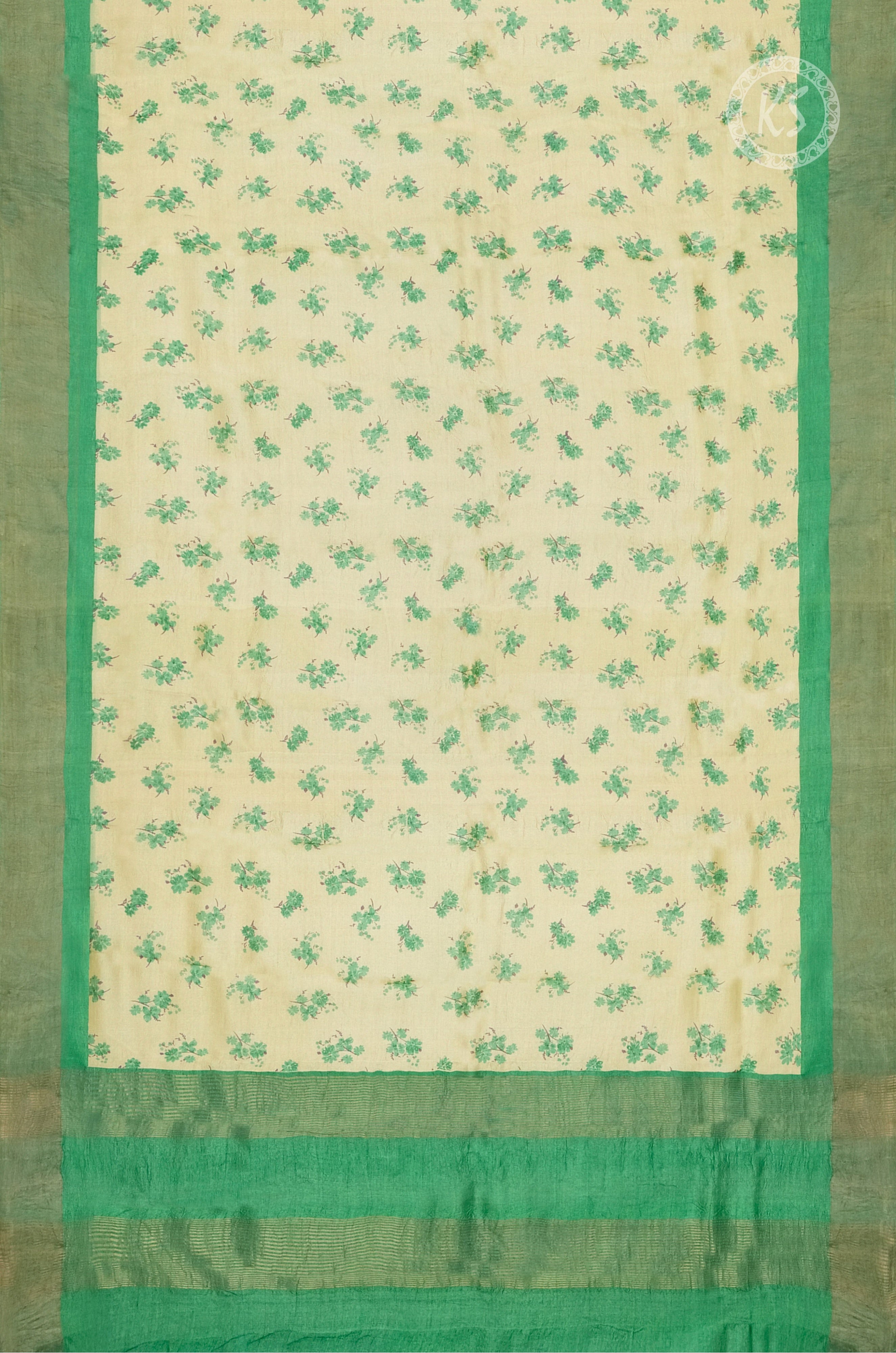 Green Tussar Saree With Floral Design