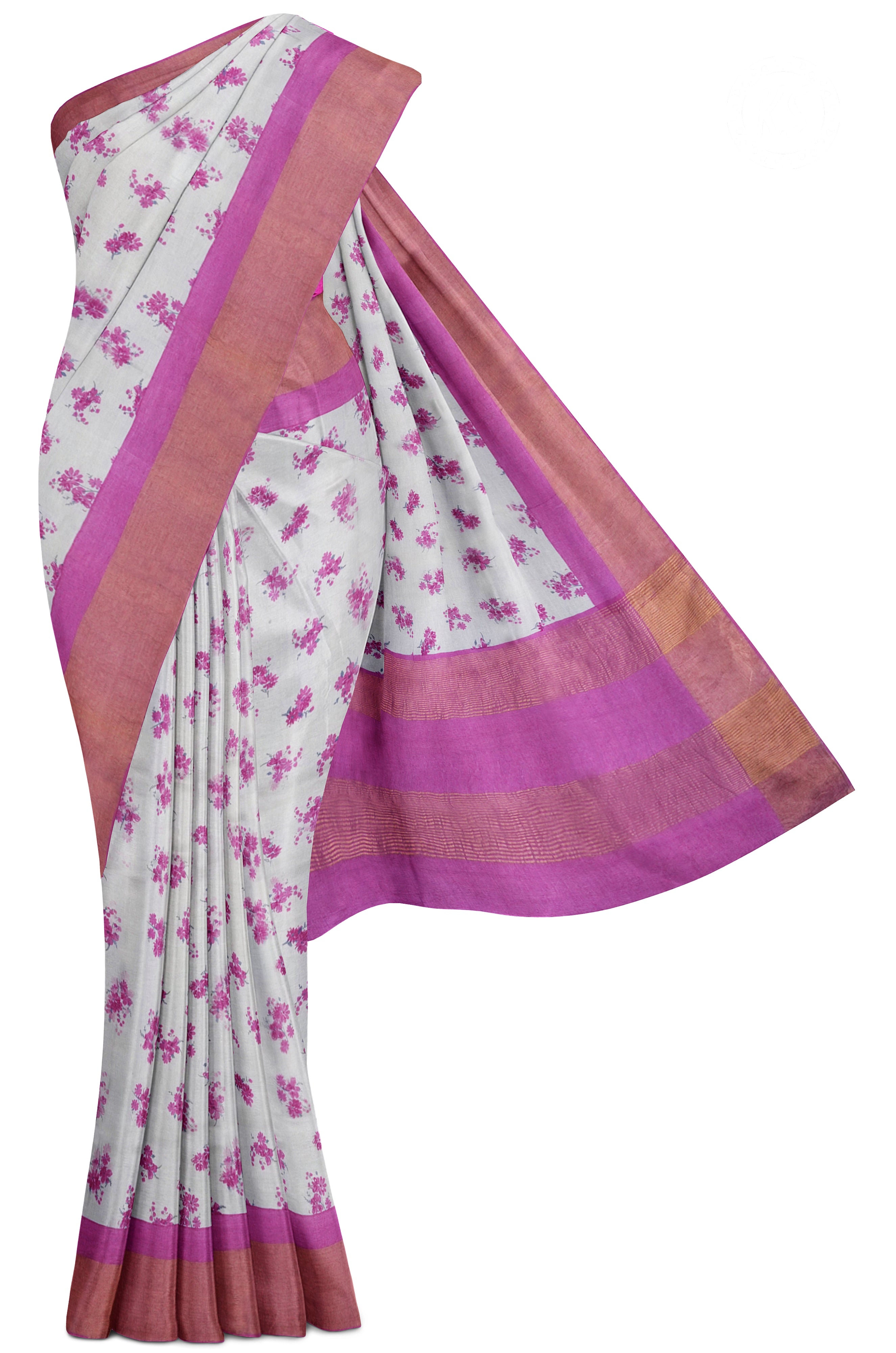 Grey Tussar Saree With Floral Design