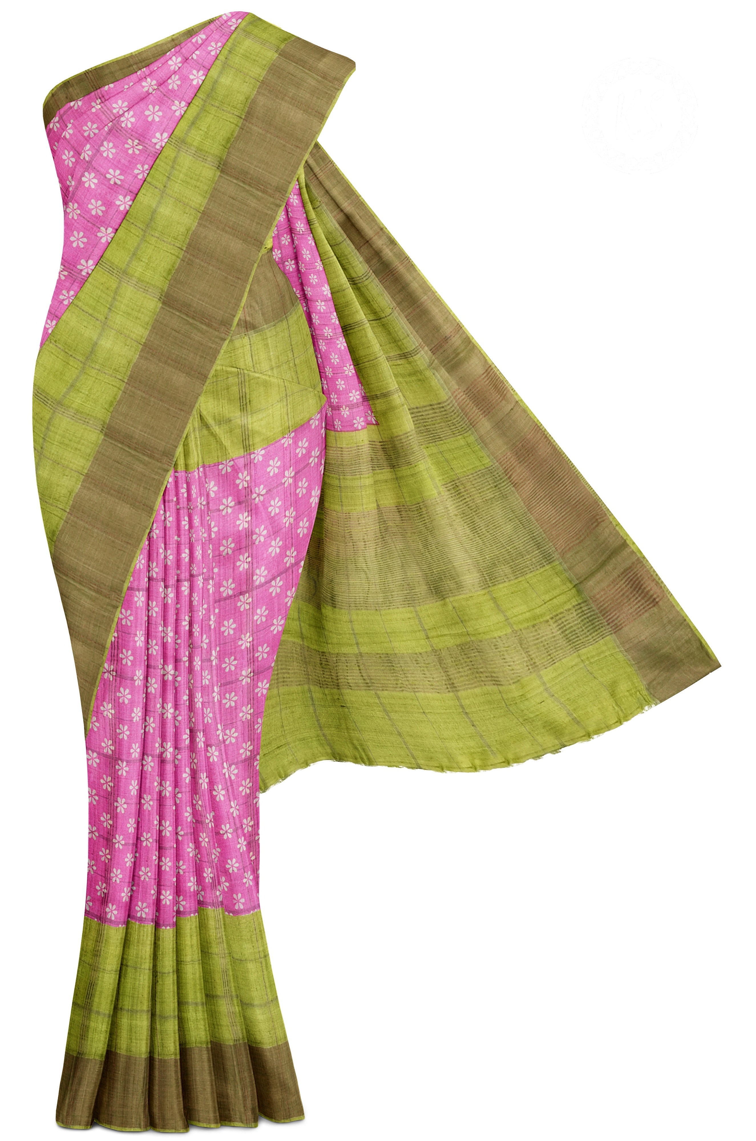 Pink Floral Tussar Saree with Paavanji Saree