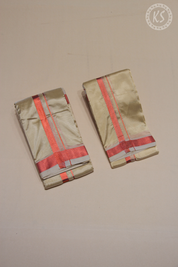 3P Sandal Veshti Set With Copper Zari