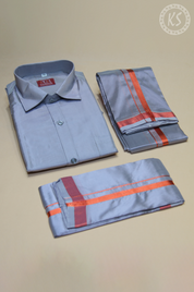 3P Grey Veshti Set With Copper Jari