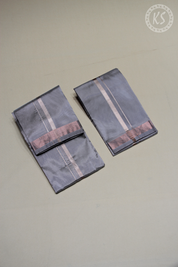 3P Brown Veshti Set With Copper Jari