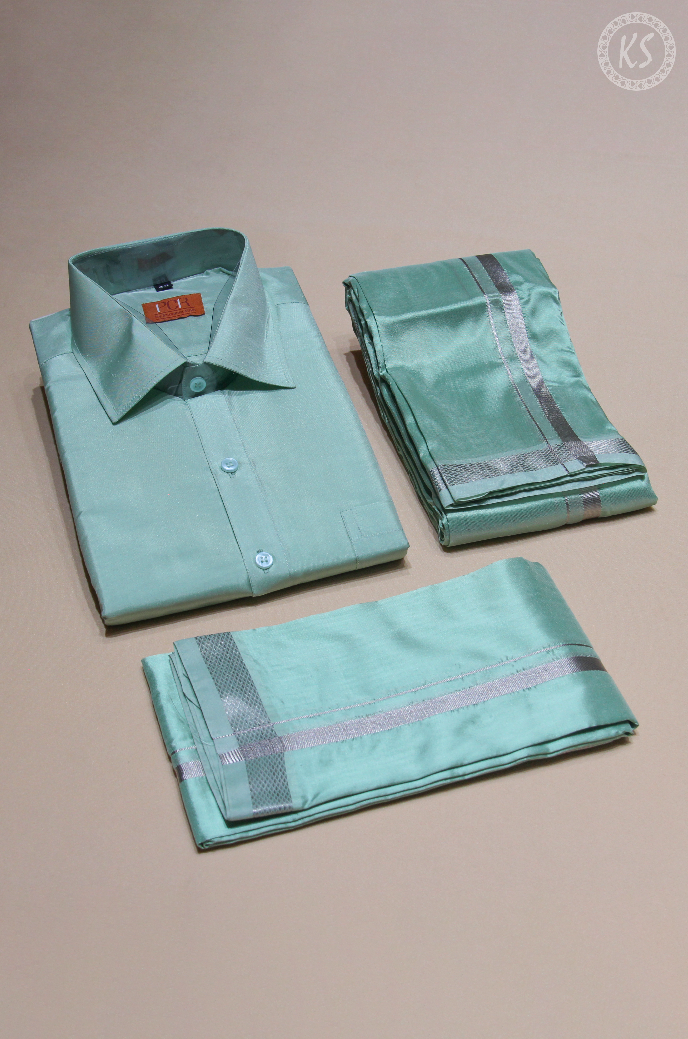 3P Pista Green Vesti Set with Silver Jari