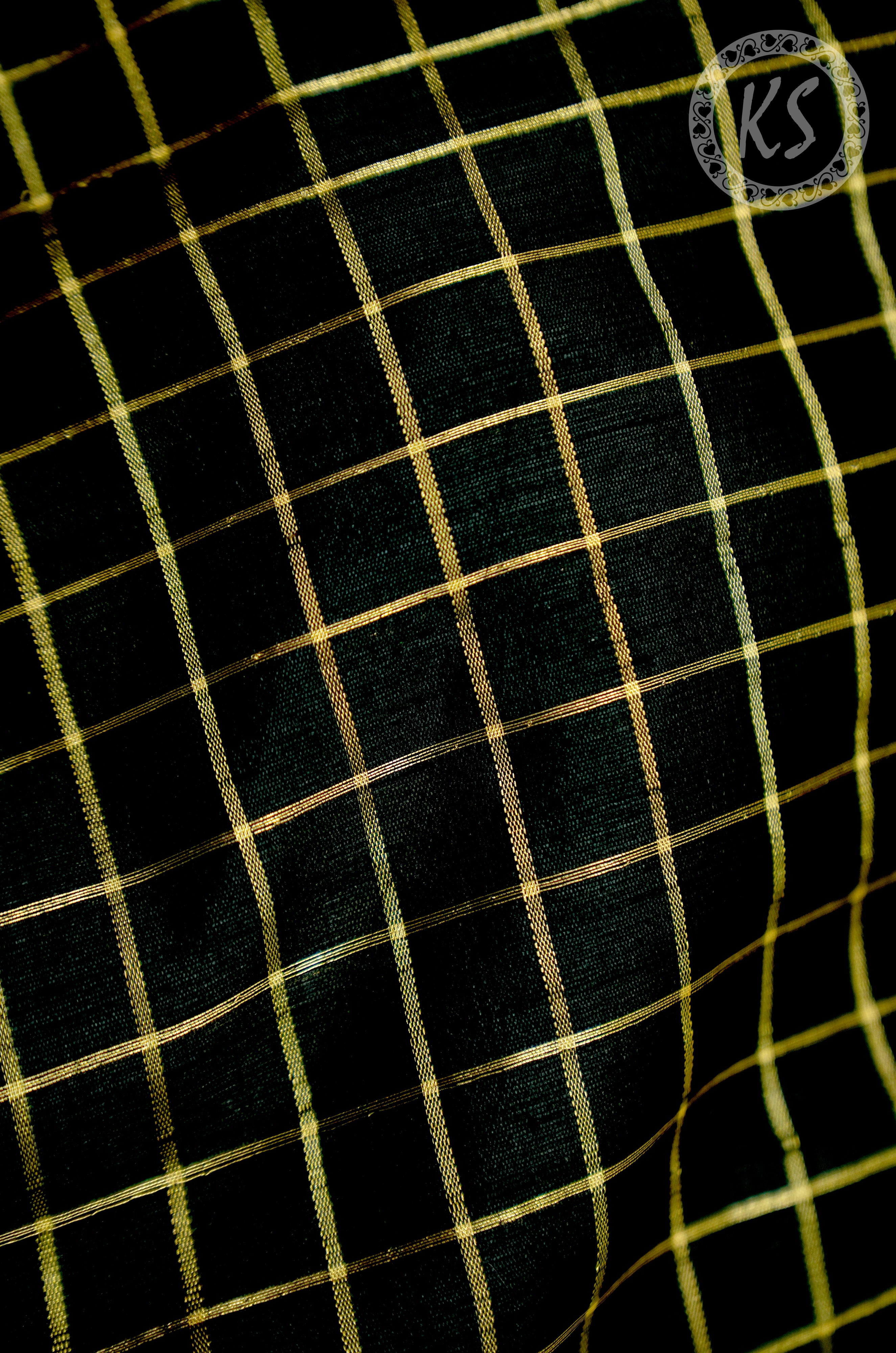 Black checks rawsilk blouse material
