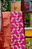 Pink banarasi silk blouse material with white leaf pattern