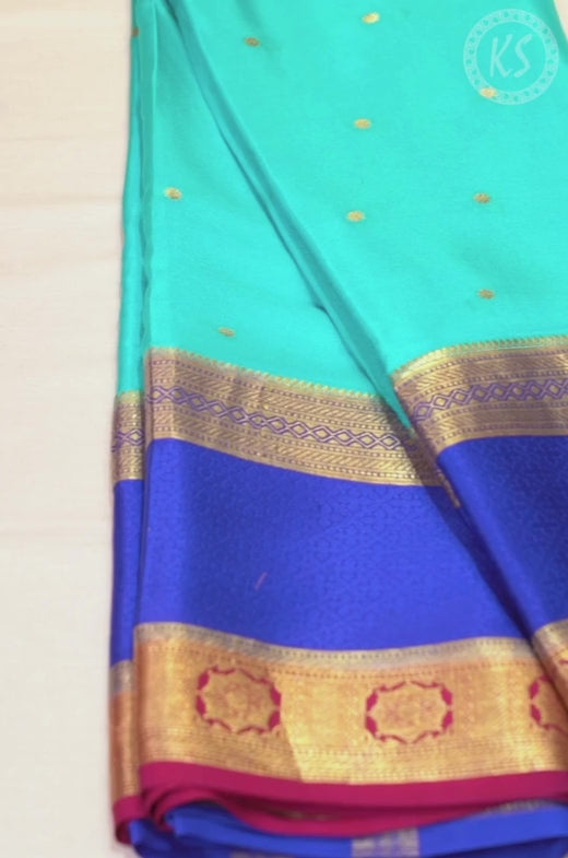 Sky Blue Mysore Silk Saree with Floral Butta
