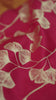 Pink banarasi silk blouse material with white leaf pattern