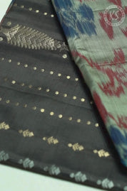Elephant Grey Soft Silk Saree with Stripe & Butta