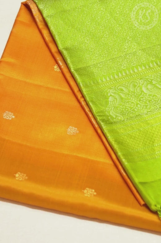 Yellow Soft Silk Saree with Floral Butta