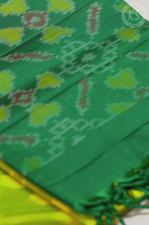 Lime Green & Yellow Dual Tone  Pochampally Soft Silk Saree