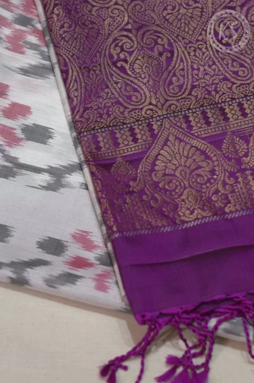 Off white Soft Silk Saree with Floral Butta