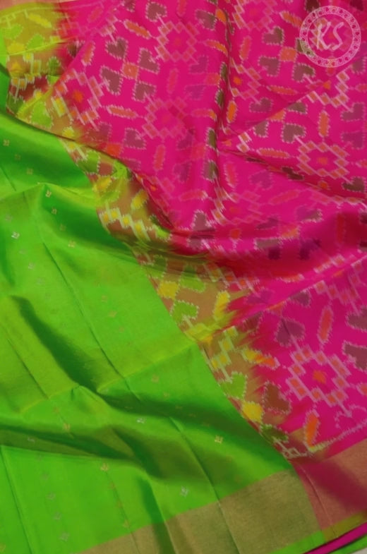 Parrot Green Soft Silk Saree with Manga and Floral Stripe Butta