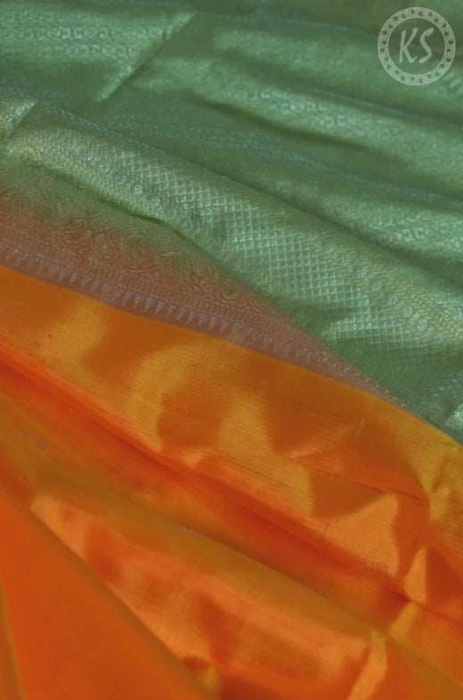 Orange Soft Silk Saree with Floral Butta