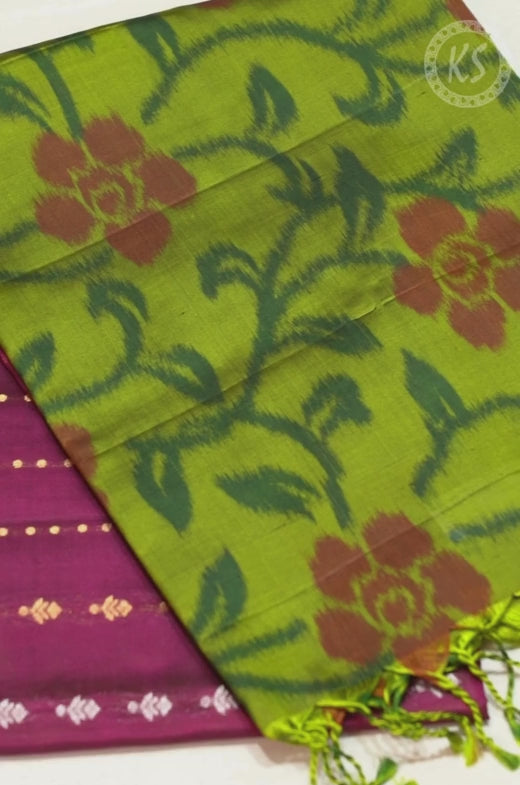 Purple Soft Silk Saree with Stripe & Butta