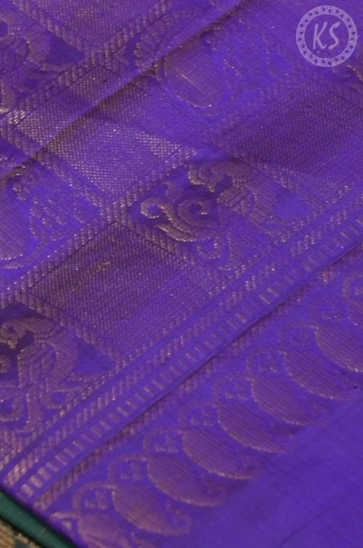 Dark Green Soft Silk Saree with Stripe & Mayil Butta